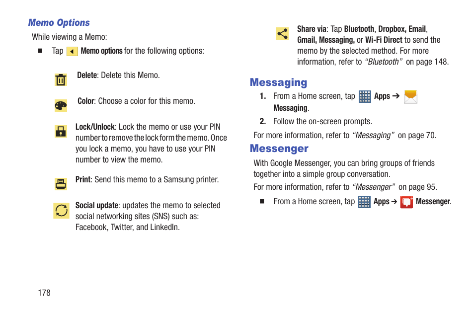 Messaging, Messenger, Messaging messenger | Samsung SGH-T859UWBTMB User Manual | Page 182 / 301