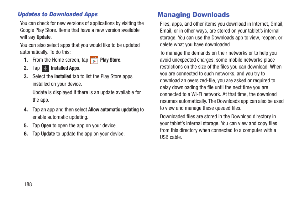 Managing downloads | Samsung SGH-T859UWBTMB User Manual | Page 192 / 301