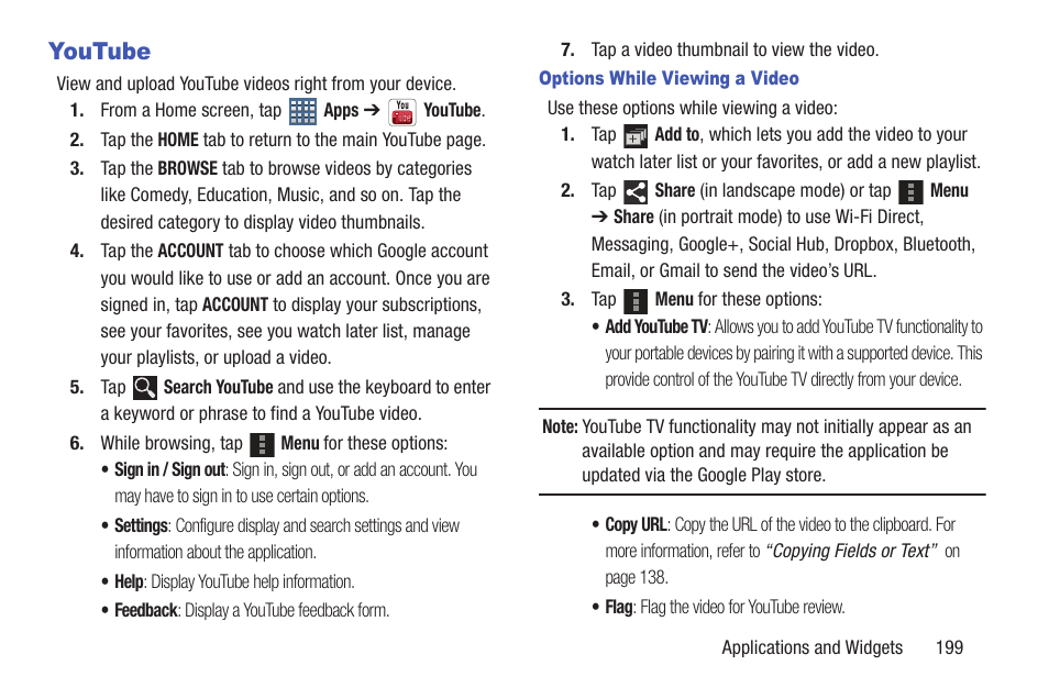 Youtube, For more | Samsung SGH-T859UWBTMB User Manual | Page 203 / 301