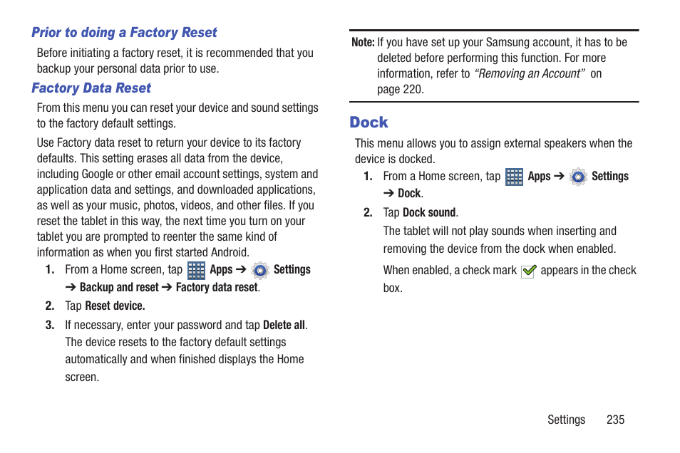 Dock | Samsung SGH-T859UWBTMB User Manual | Page 239 / 301