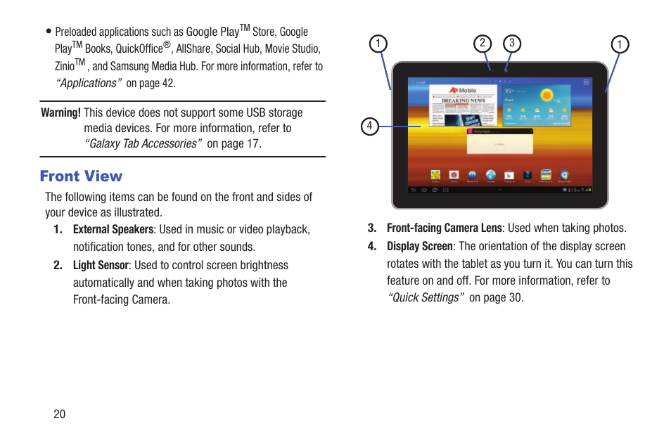 Front view | Samsung SGH-T859UWBTMB User Manual | Page 24 / 301