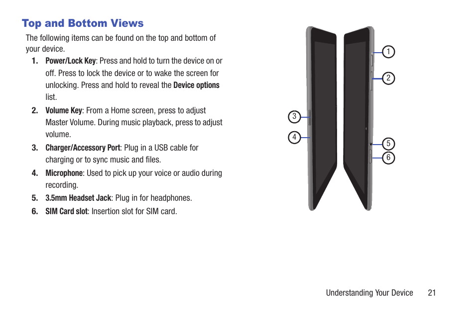 Top and bottom views | Samsung SGH-T859UWBTMB User Manual | Page 25 / 301