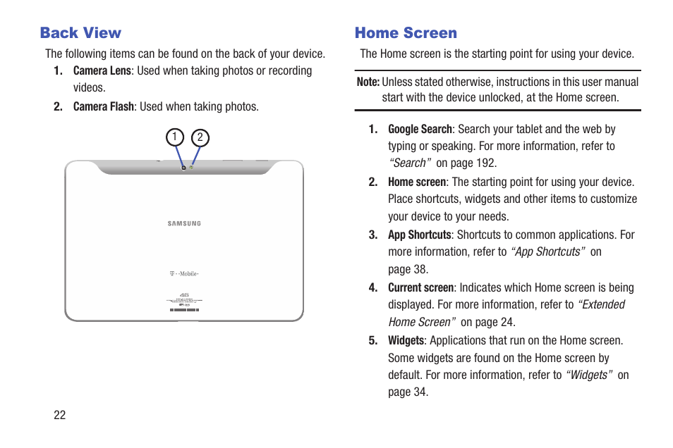 Back view, Home screen, Back view home screen | Samsung SGH-T859UWBTMB User Manual | Page 26 / 301