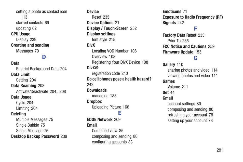 Samsung SGH-T859UWBTMB User Manual | Page 295 / 301