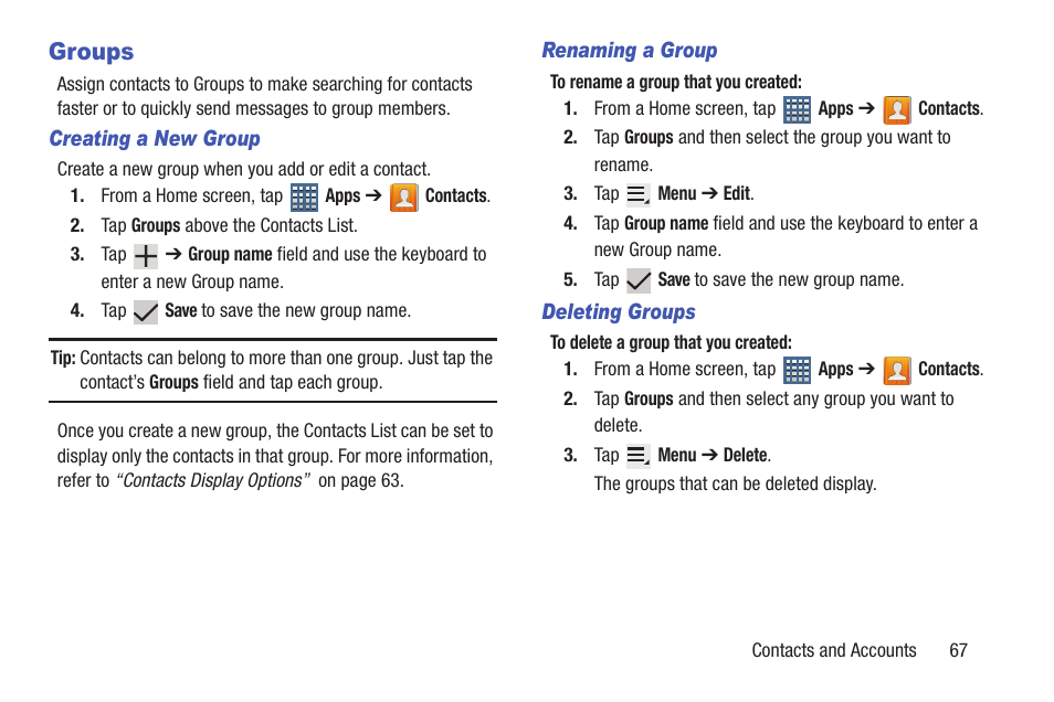 Groups, P. for | Samsung SGH-T859UWBTMB User Manual | Page 71 / 301