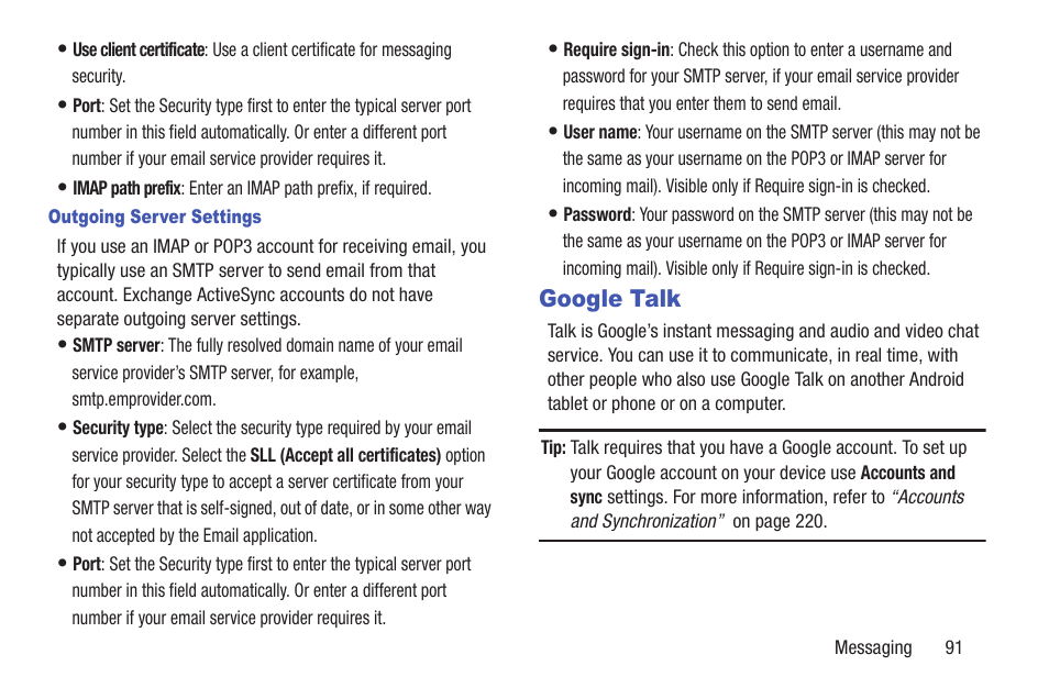 Google talk, S. for | Samsung SGH-T859UWBTMB User Manual | Page 95 / 301