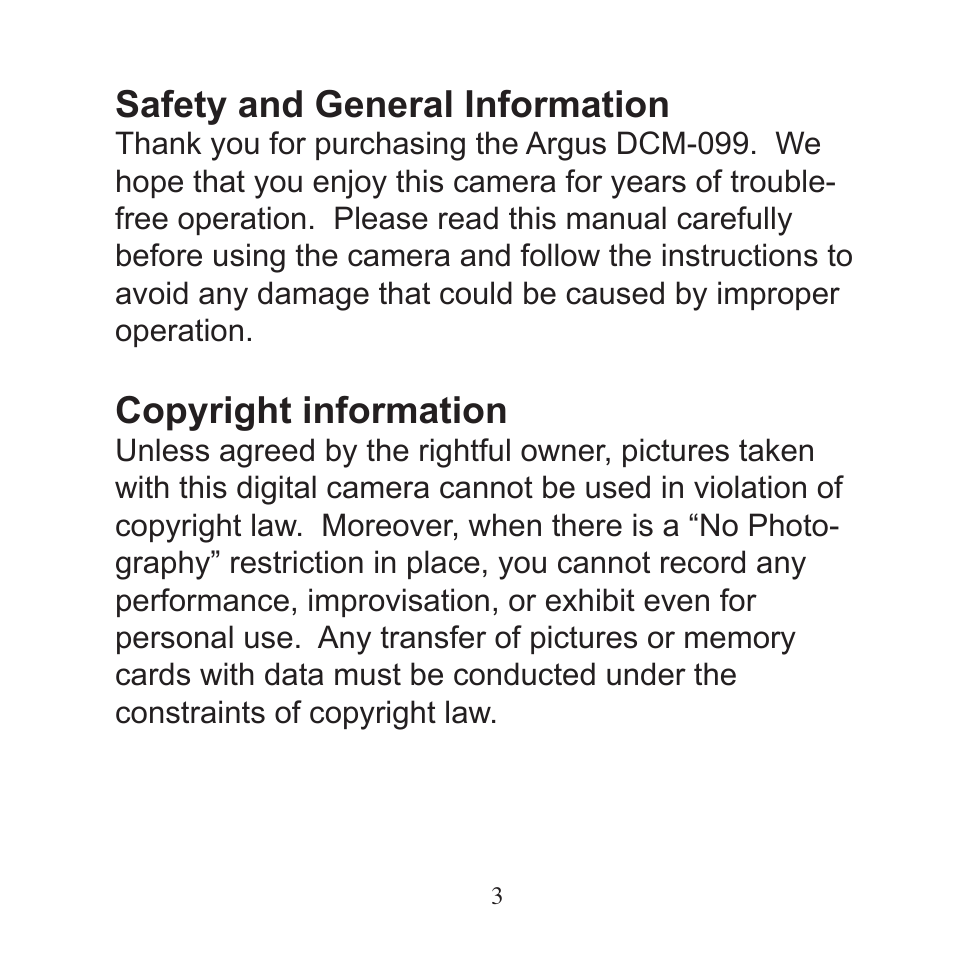 Argus Camera Argus DCM-099 User Manual | Page 3 / 18