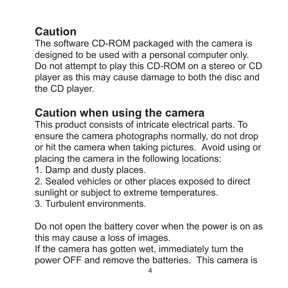 Caution, Caution when using the camera | Argus Camera Argus DCM-099 User Manual | Page 4 / 18