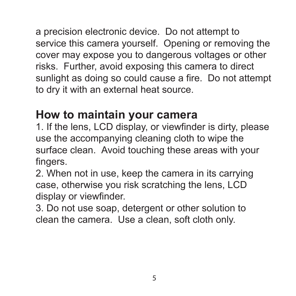 How to maintain your camera | Argus Camera Argus DCM-099 User Manual | Page 5 / 18