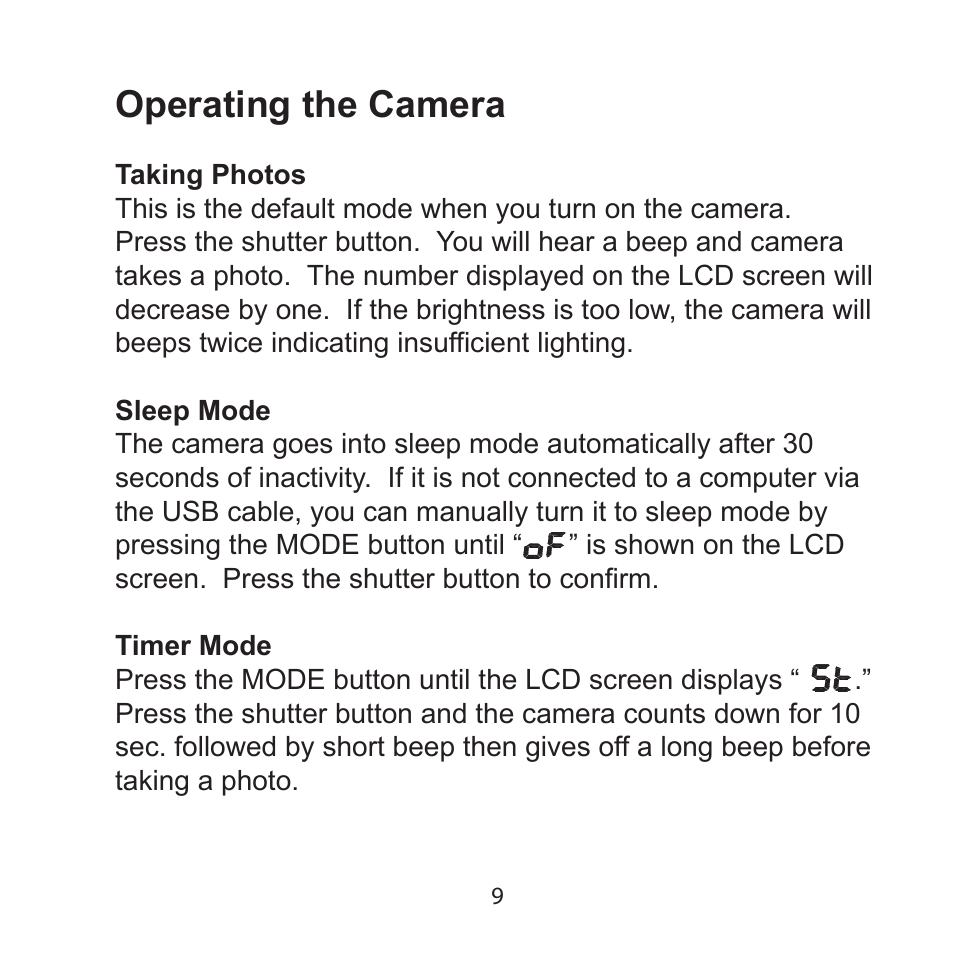 Operating the camera | Argus Camera Argus DCM-099 User Manual | Page 9 / 18