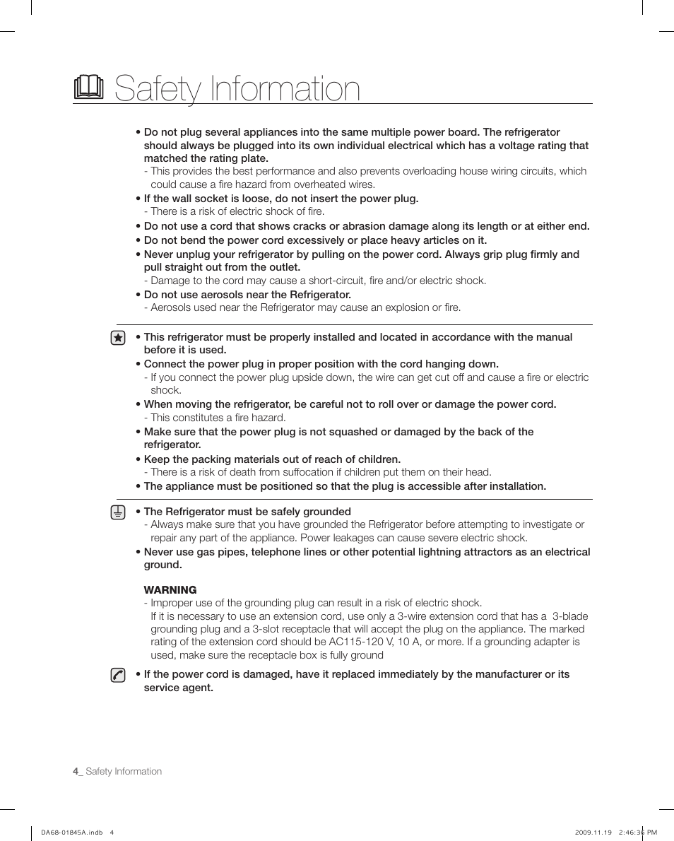 Safety information | Samsung RF217ABRS-XAA User Manual | Page 4 / 34