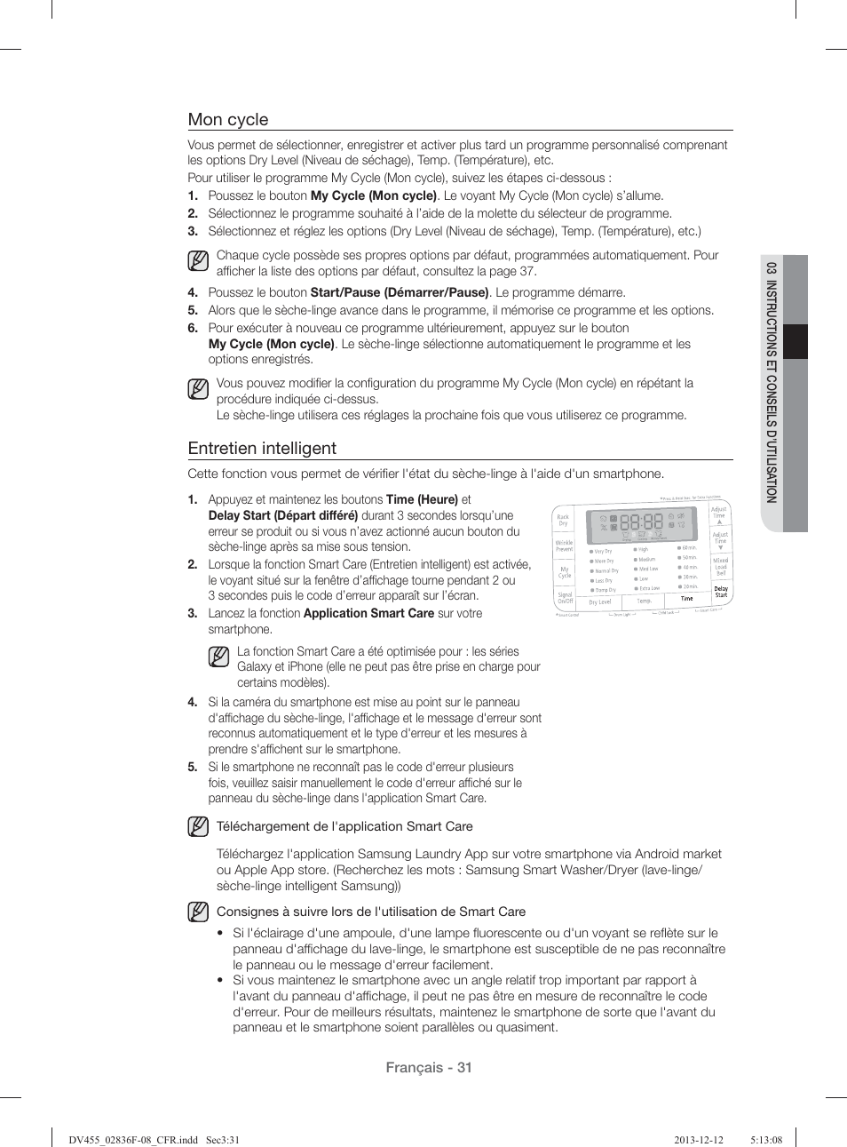 Mon cycle, Entretien intelligent | Samsung DV455GVGSWR-AA User Manual | Page 123 / 276