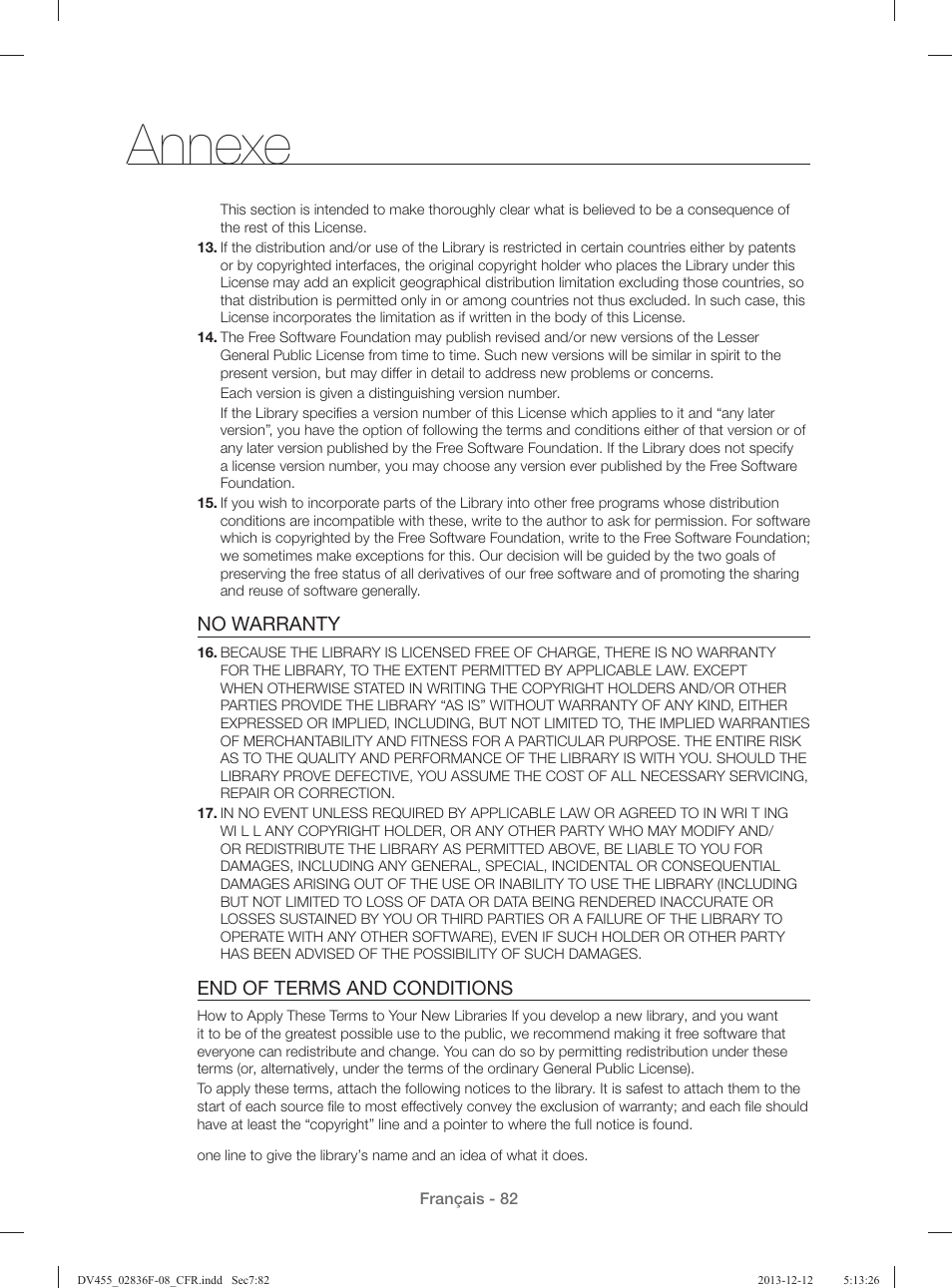 Annexe, No warranty, End of terms and conditions | Samsung DV455GVGSWR-AA User Manual | Page 174 / 276