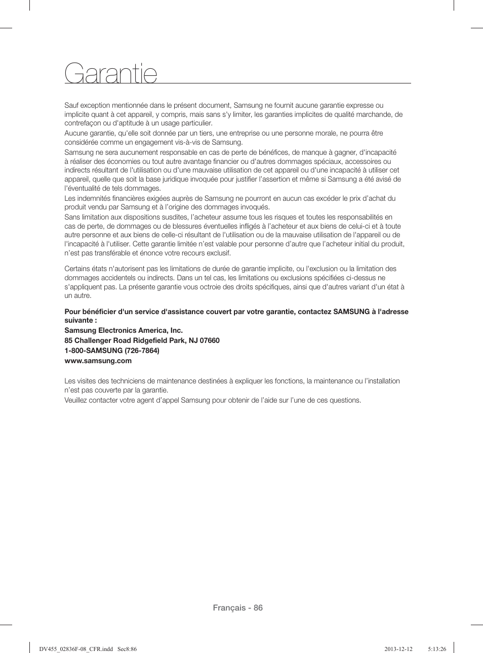 Garantie | Samsung DV455GVGSWR-AA User Manual | Page 178 / 276