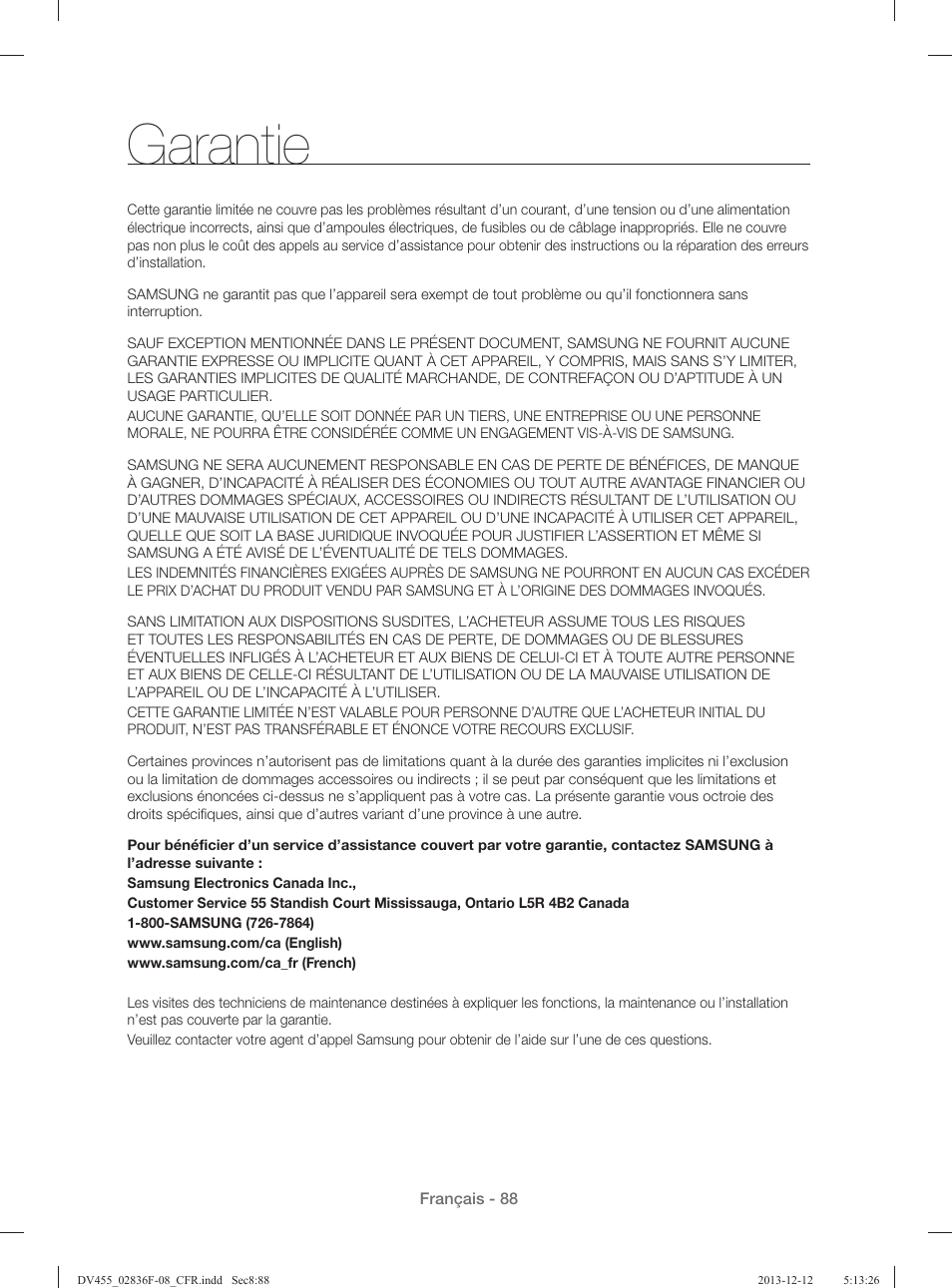 Garantie | Samsung DV455GVGSWR-AA User Manual | Page 180 / 276