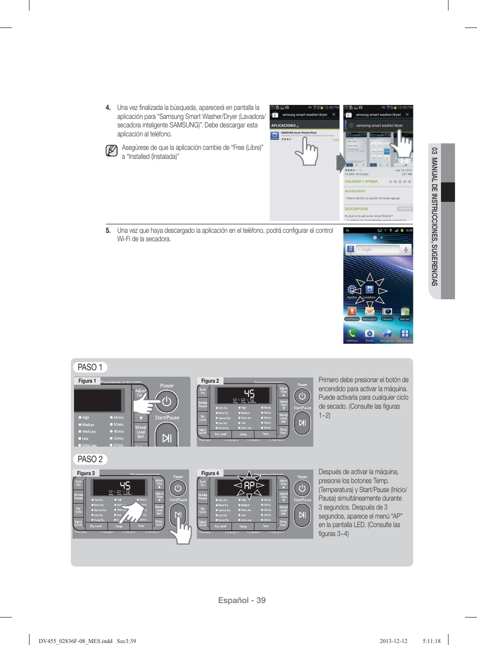 Paso 1, Paso 2 | Samsung DV455GVGSWR-AA User Manual | Page 223 / 276