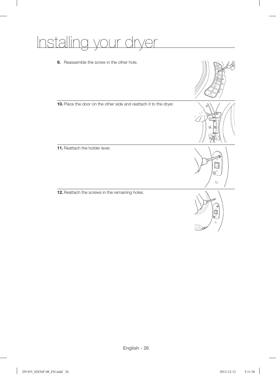 Installing your dryer | Samsung DV455GVGSWR-AA User Manual | Page 26 / 276