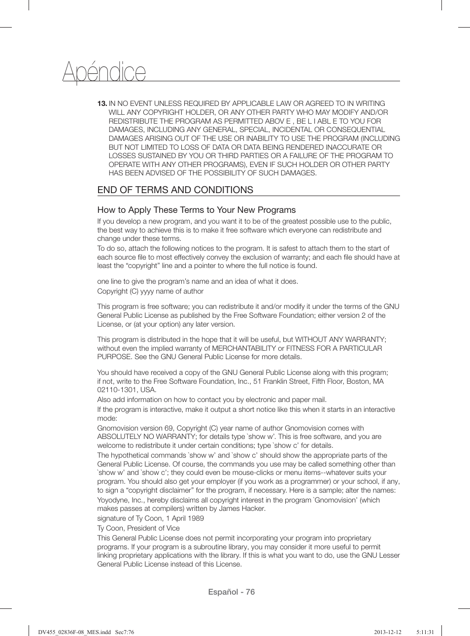 Apéndice | Samsung DV455GVGSWR-AA User Manual | Page 260 / 276