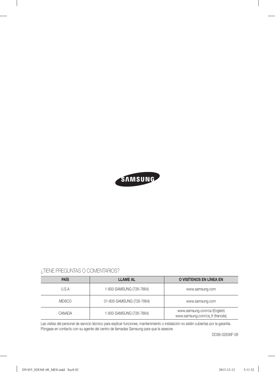 Tiene preguntas o comentarios | Samsung DV455GVGSWR-AA User Manual | Page 276 / 276
