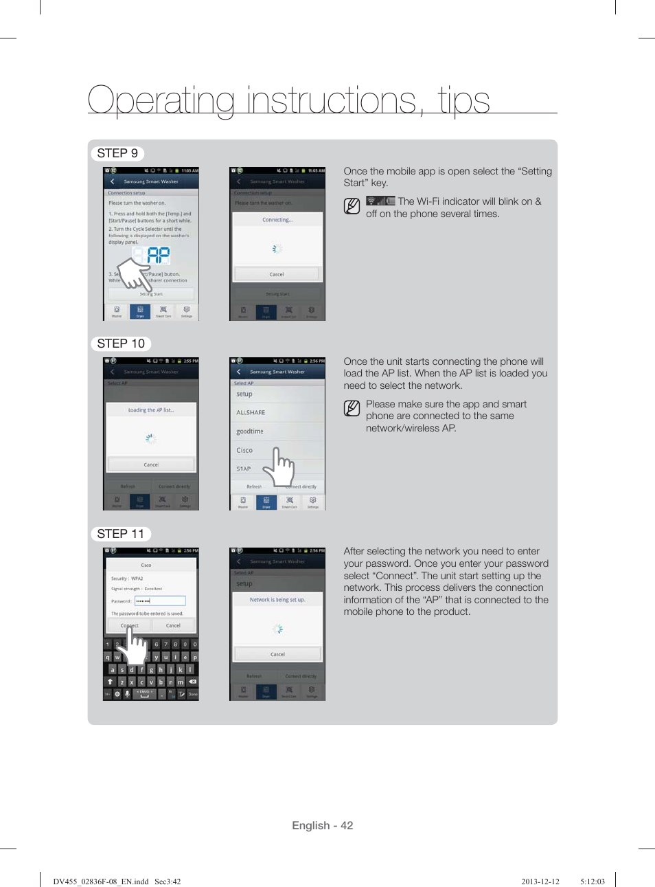 Operating instructions, tips | Samsung DV455GVGSWR-AA User Manual | Page 42 / 276