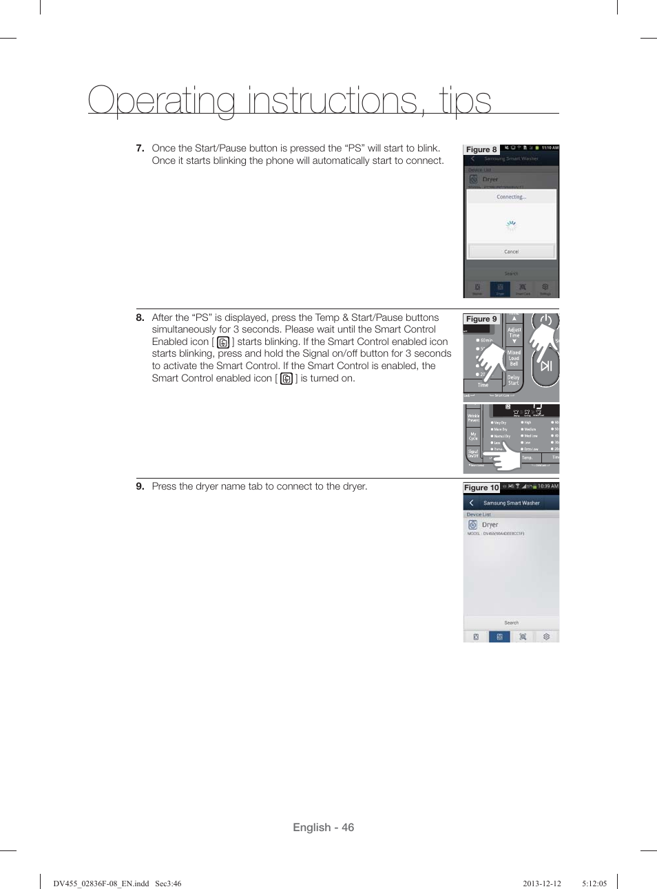 Operating instructions, tips | Samsung DV455GVGSWR-AA User Manual | Page 46 / 276