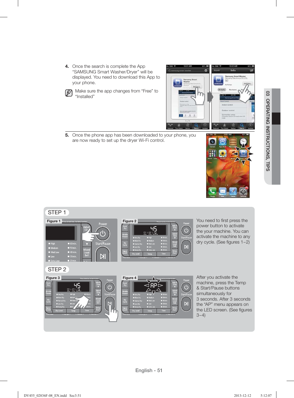 Step 1, Step 2 | Samsung DV455GVGSWR-AA User Manual | Page 51 / 276