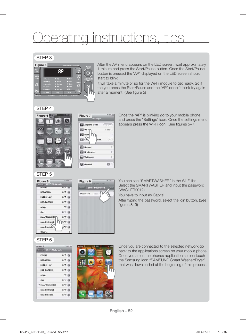 Operating instructions, tips | Samsung DV455GVGSWR-AA User Manual | Page 52 / 276