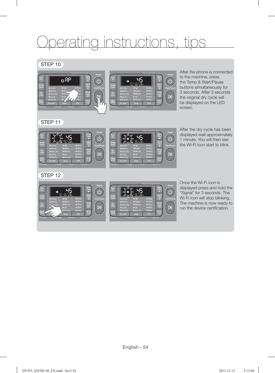 Operating instructions, tips | Samsung DV455GVGSWR-AA User Manual | Page 54 / 276