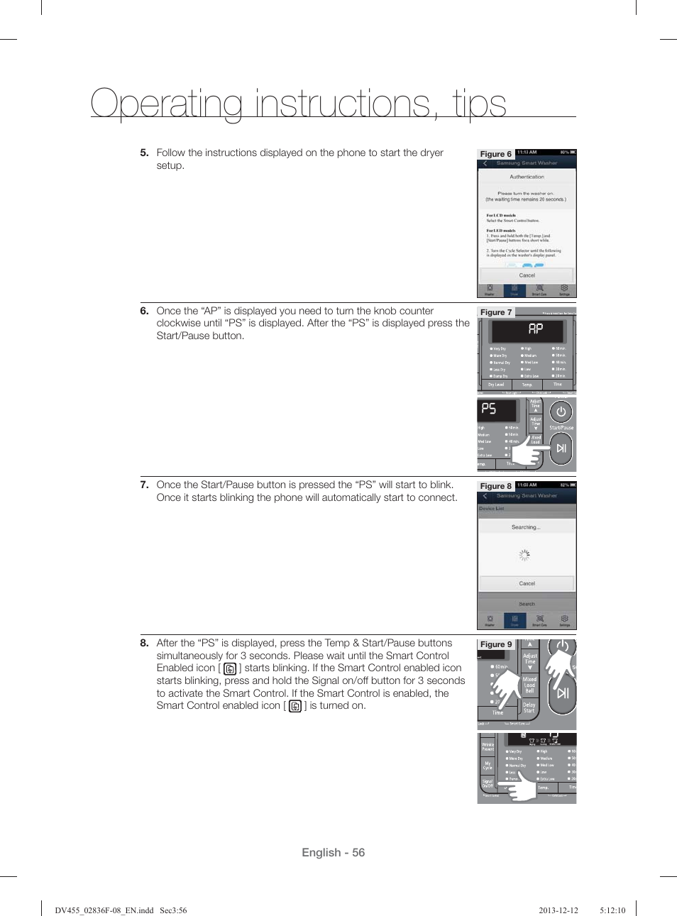 Operating instructions, tips | Samsung DV455GVGSWR-AA User Manual | Page 56 / 276