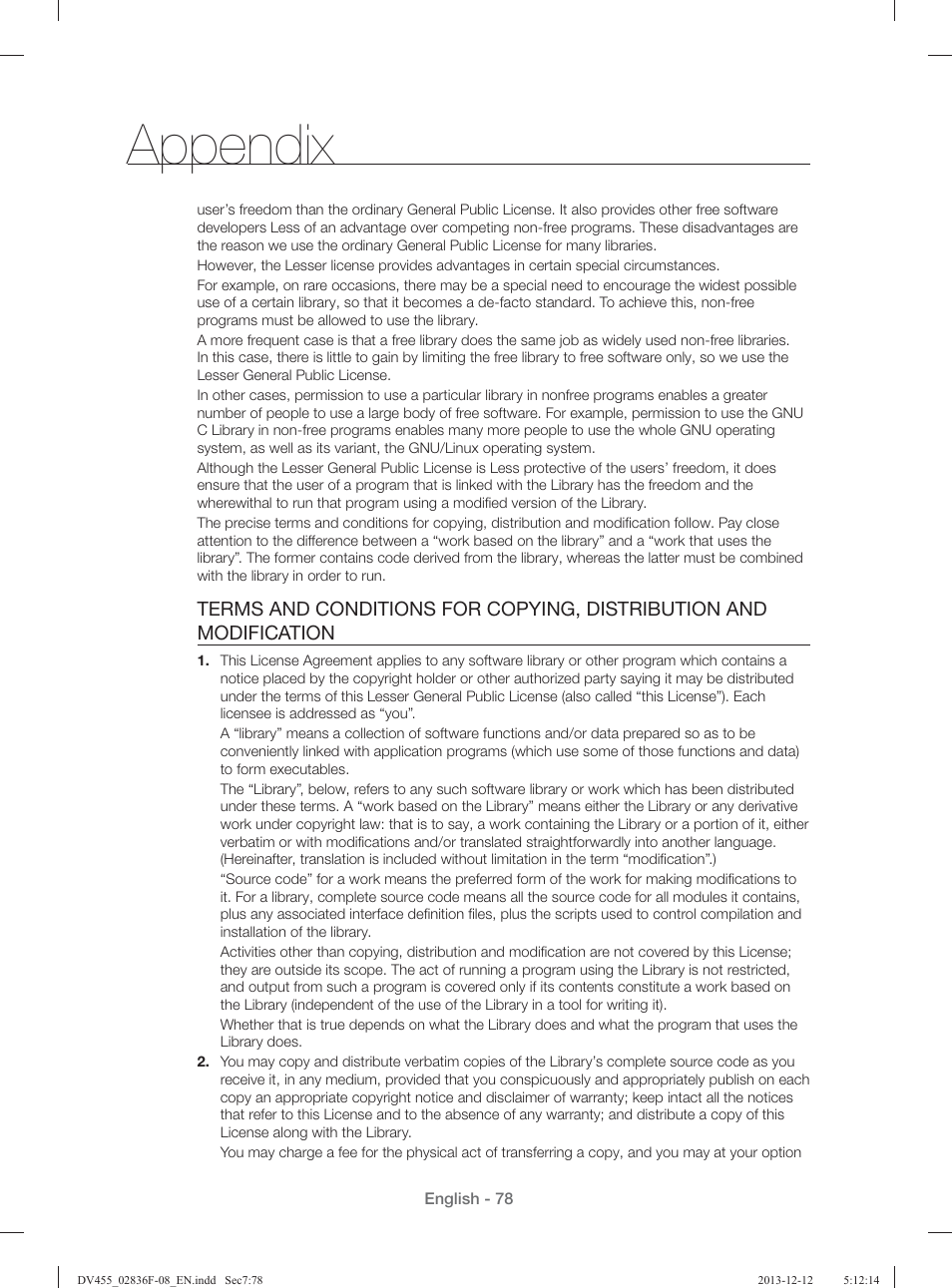 Appendix | Samsung DV455GVGSWR-AA User Manual | Page 78 / 276