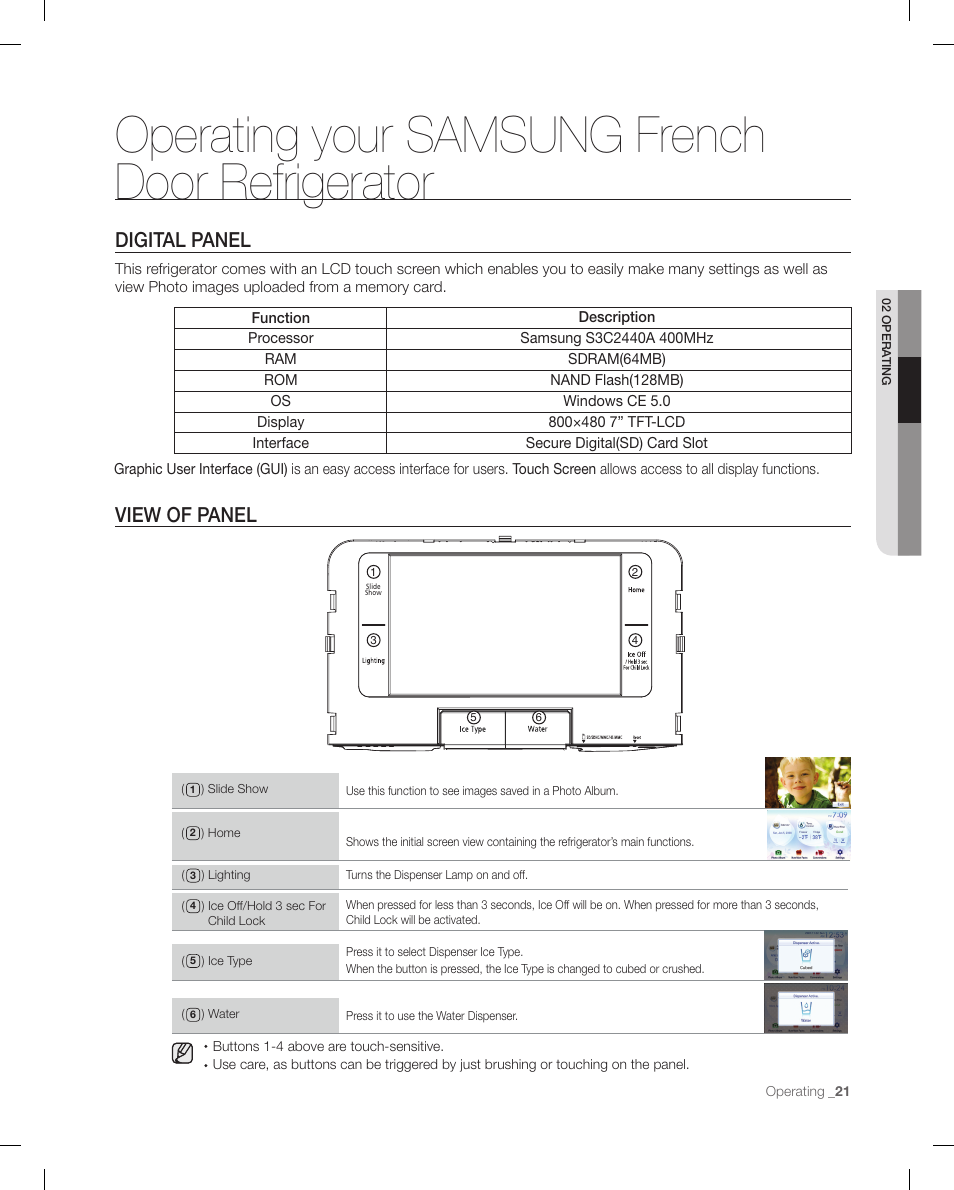 Operating your samsung frenchdoor refrigerator, Digital panel, View of panel | Operating your samsung french door refrigerator | Samsung RFG299AARS-XAA User Manual | Page 21 / 58