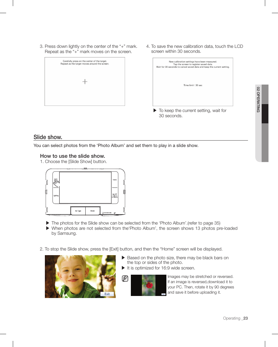 Slide show, How to use the slide show | Samsung RFG299AARS-XAA User Manual | Page 23 / 58