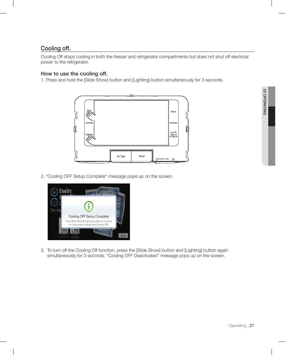 Cooling off, How to use the cooling off | Samsung RFG299AARS-XAA User Manual | Page 27 / 58
