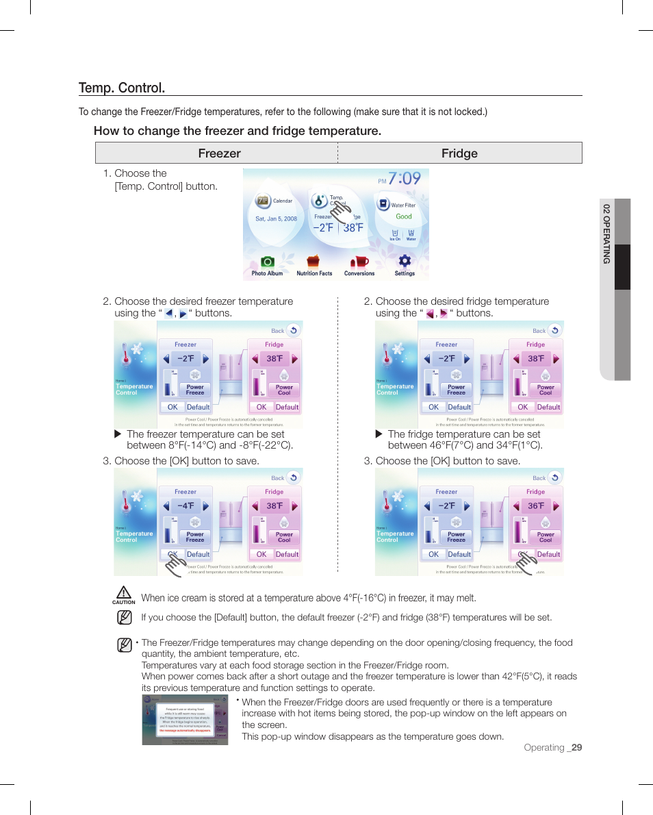 Temp. control | Samsung RFG299AARS-XAA User Manual | Page 29 / 58
