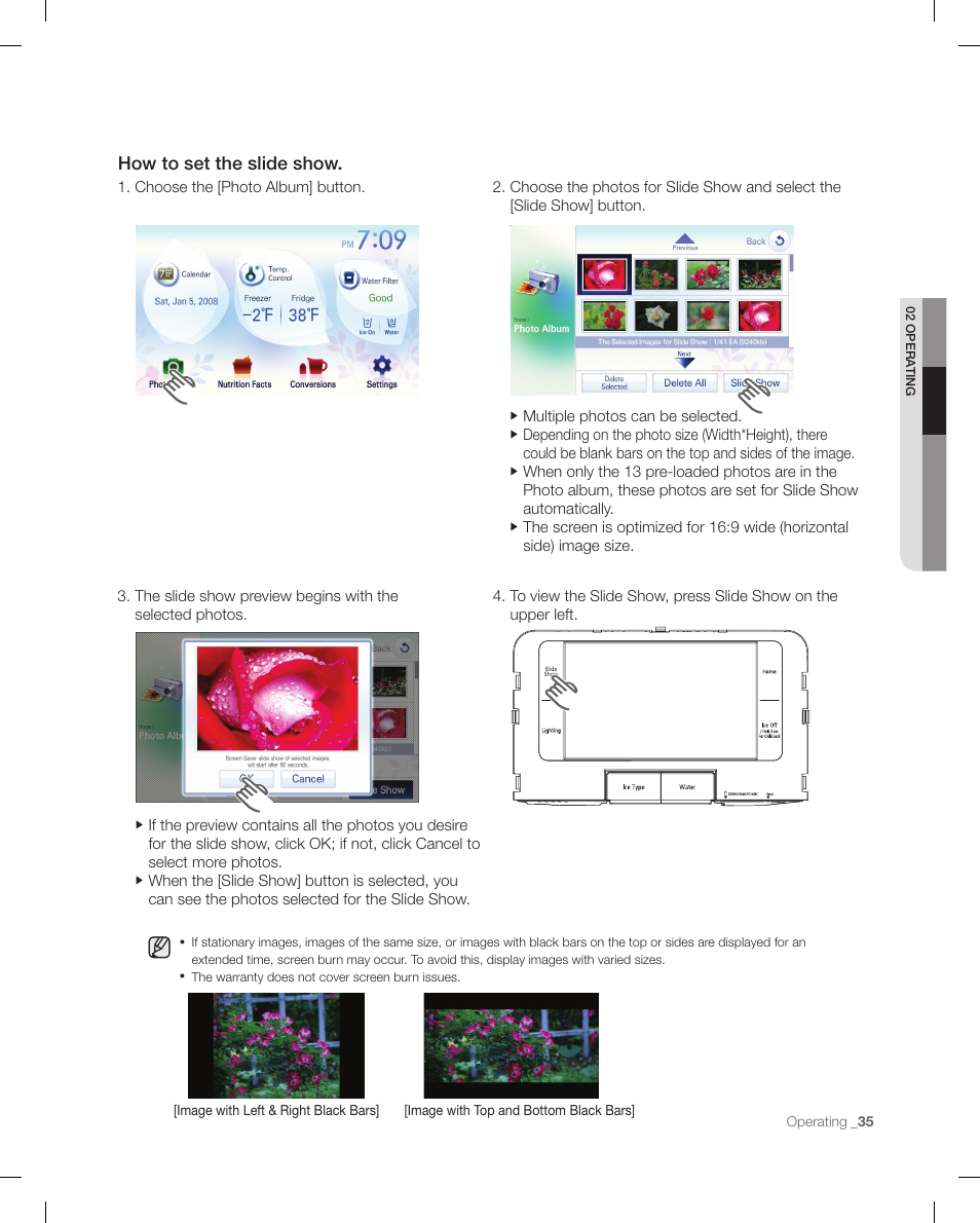 How to set the slide show | Samsung RFG299AARS-XAA User Manual | Page 35 / 58