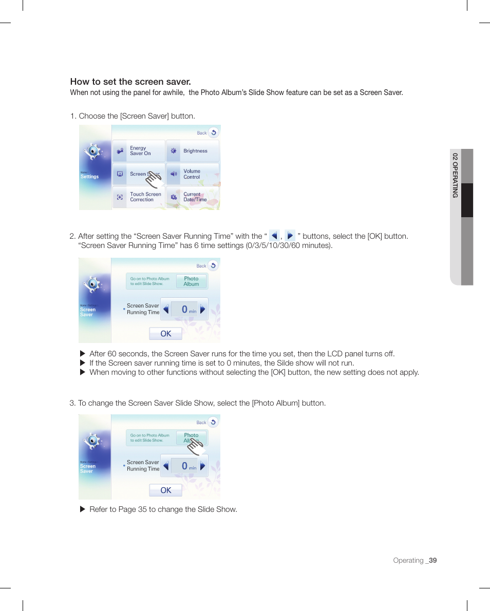 How to set the screen saver | Samsung RFG299AARS-XAA User Manual | Page 39 / 58