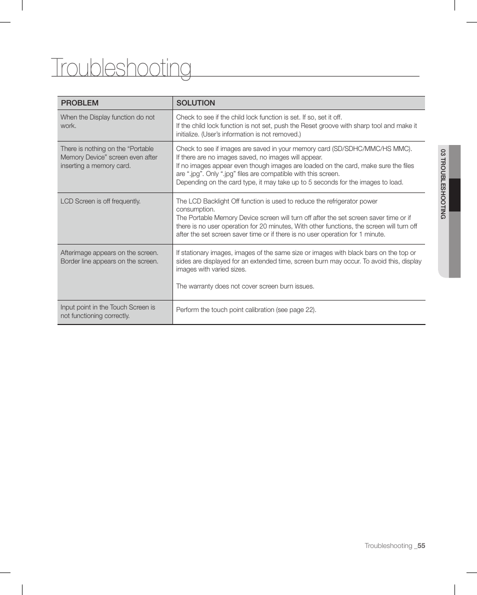 Troubleshooting | Samsung RFG299AARS-XAA User Manual | Page 55 / 58