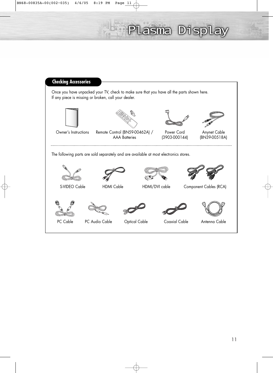 Checking accessories | Samsung HPR4252X-XAC User Manual | Page 11 / 146