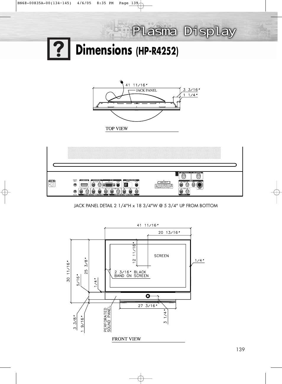 Dimensions (hp-r4252), Dimensions, Hp-r4252) | Samsung HPR4252X-XAC User Manual | Page 139 / 146