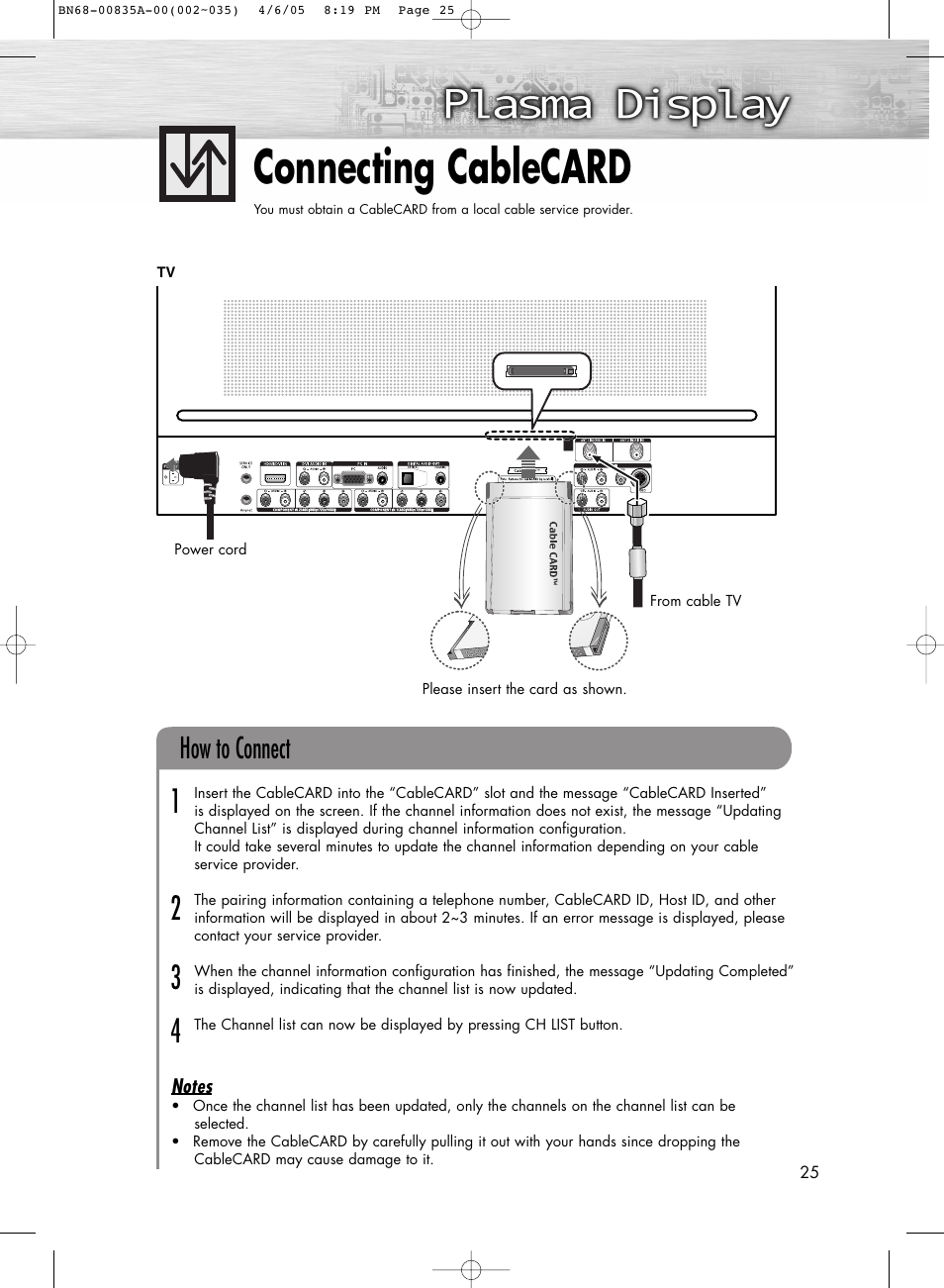 Connecting cablecard, How to connect | Samsung HPR4252X-XAC User Manual | Page 25 / 146