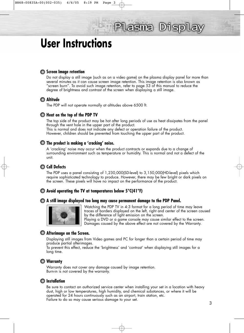 User instructions | Samsung HPR4252X-XAC User Manual | Page 3 / 146