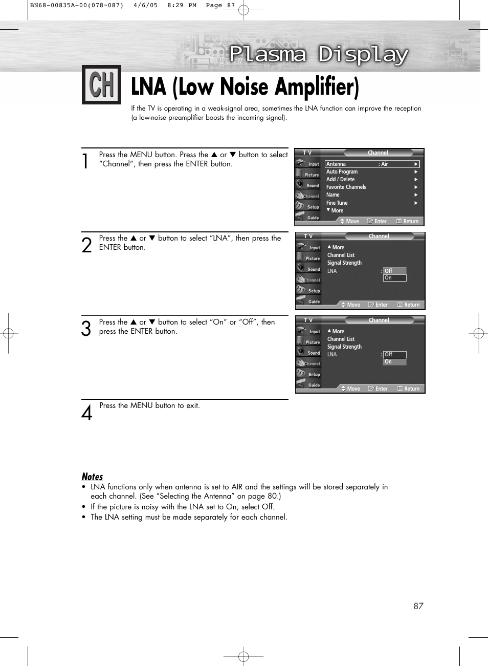 Lna (low noise amplifier) | Samsung HPR4252X-XAC User Manual | Page 87 / 146