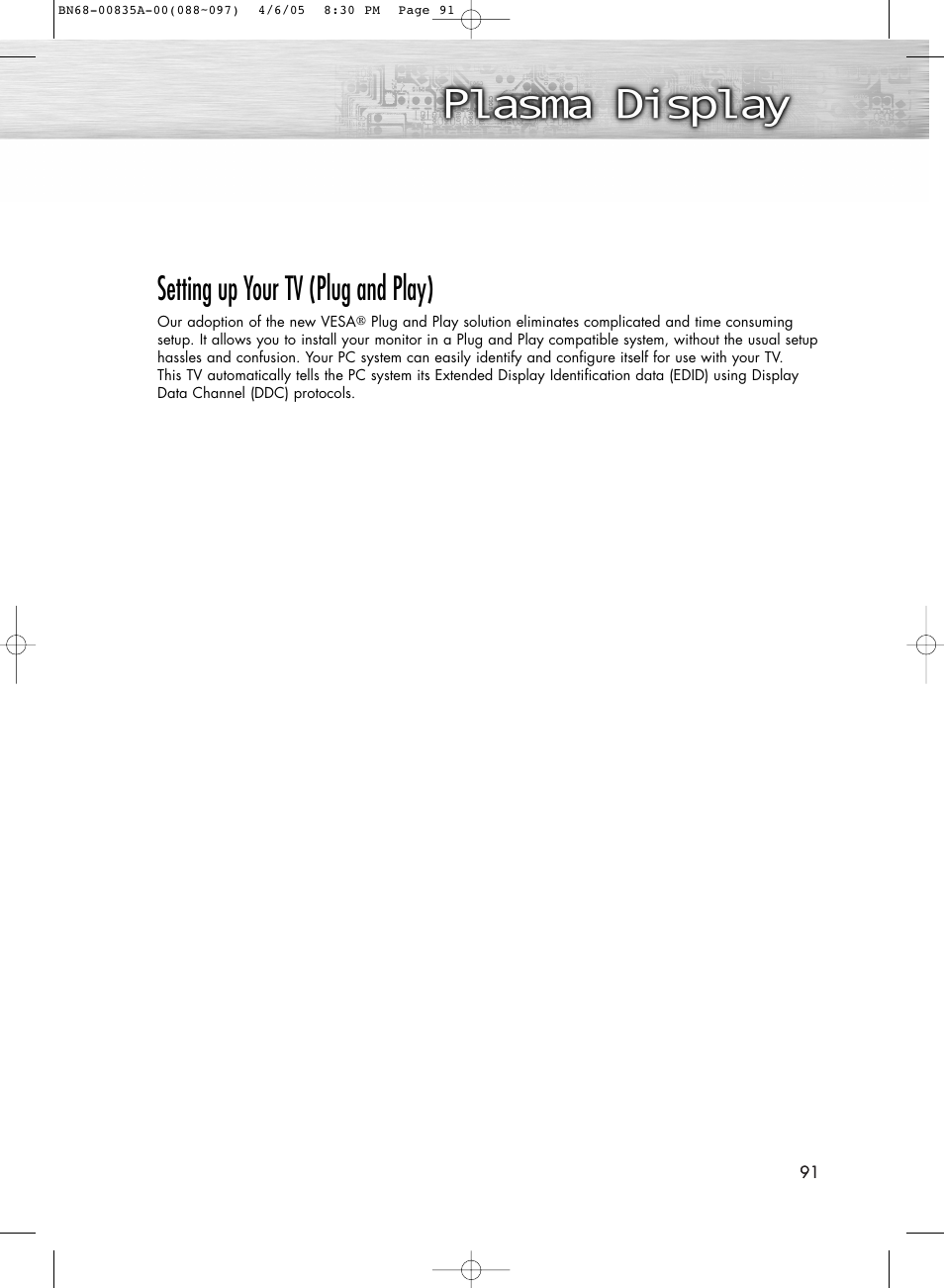 Setting up your tv (plug and play) | Samsung HPR4252X-XAC User Manual | Page 91 / 146