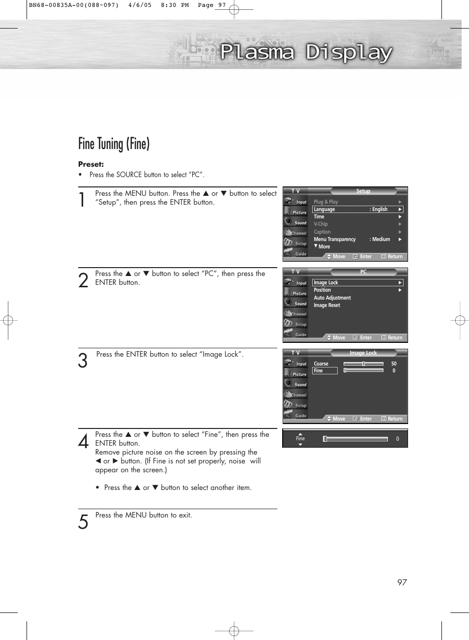 Fine tuning (fine) | Samsung HPR4252X-XAC User Manual | Page 97 / 146