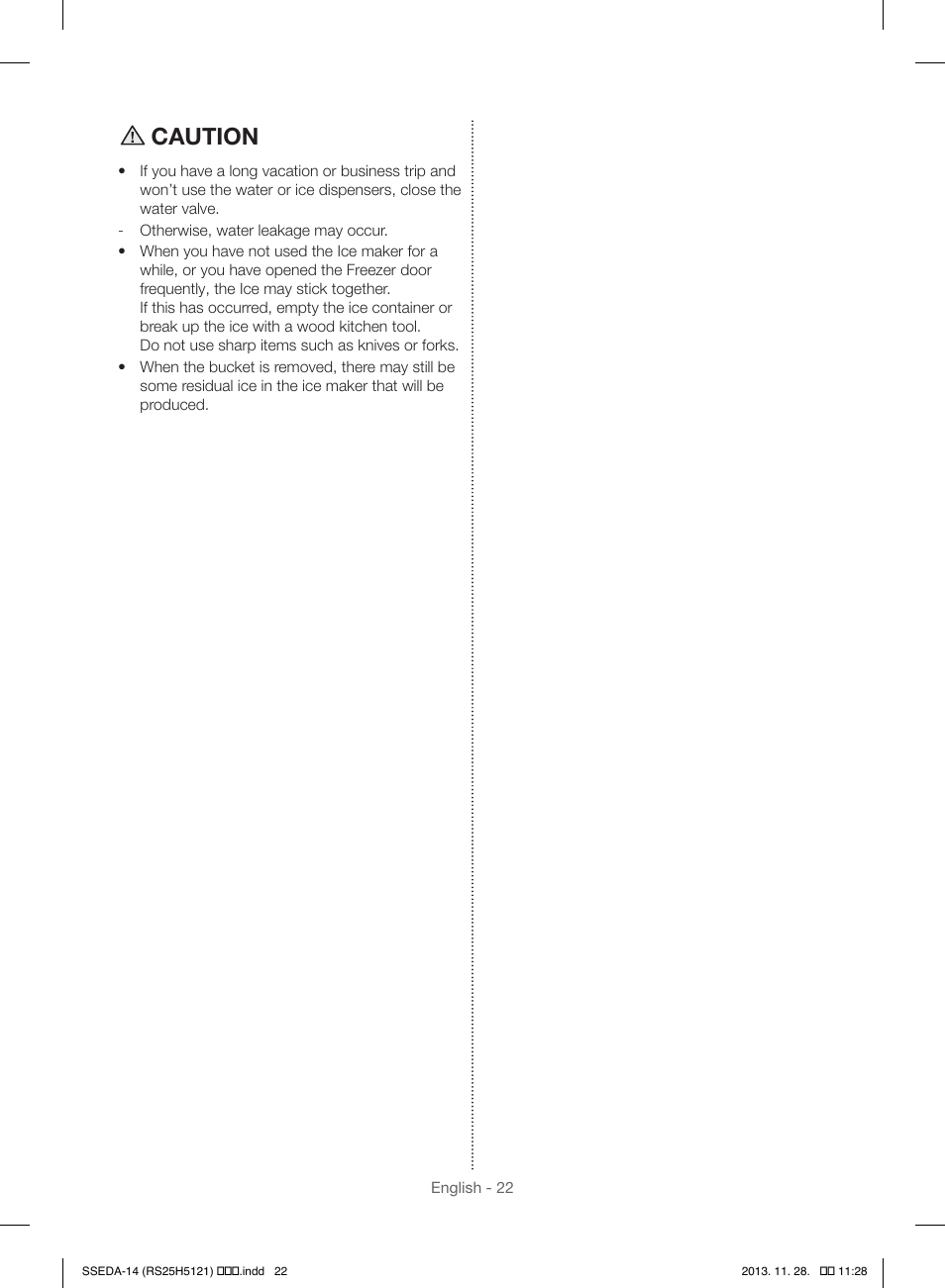 Caution | Samsung RS25H5000SR-AA User Manual | Page 22 / 32