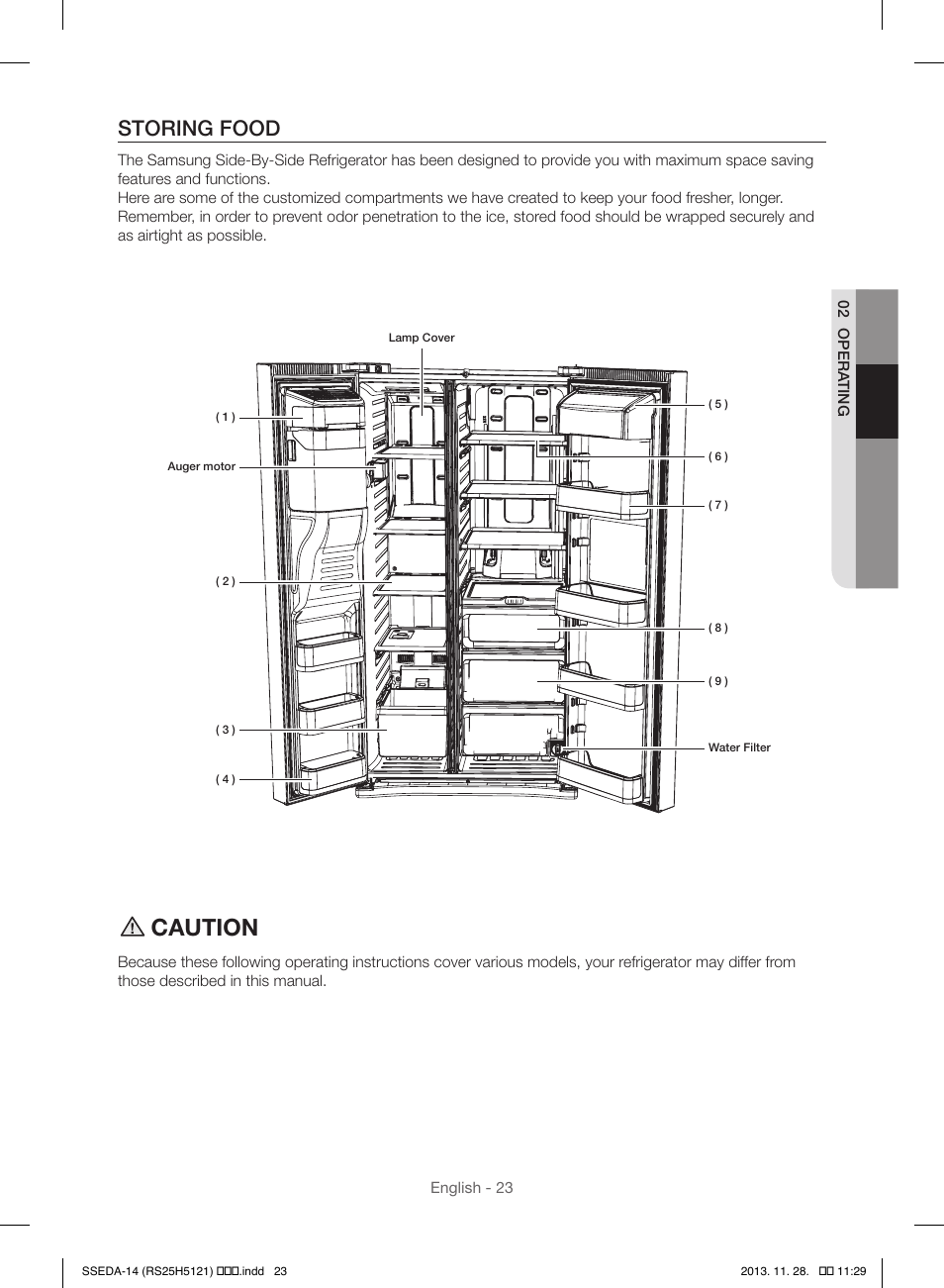 Caution, Storing food | Samsung RS25H5000SR-AA User Manual | Page 23 / 32