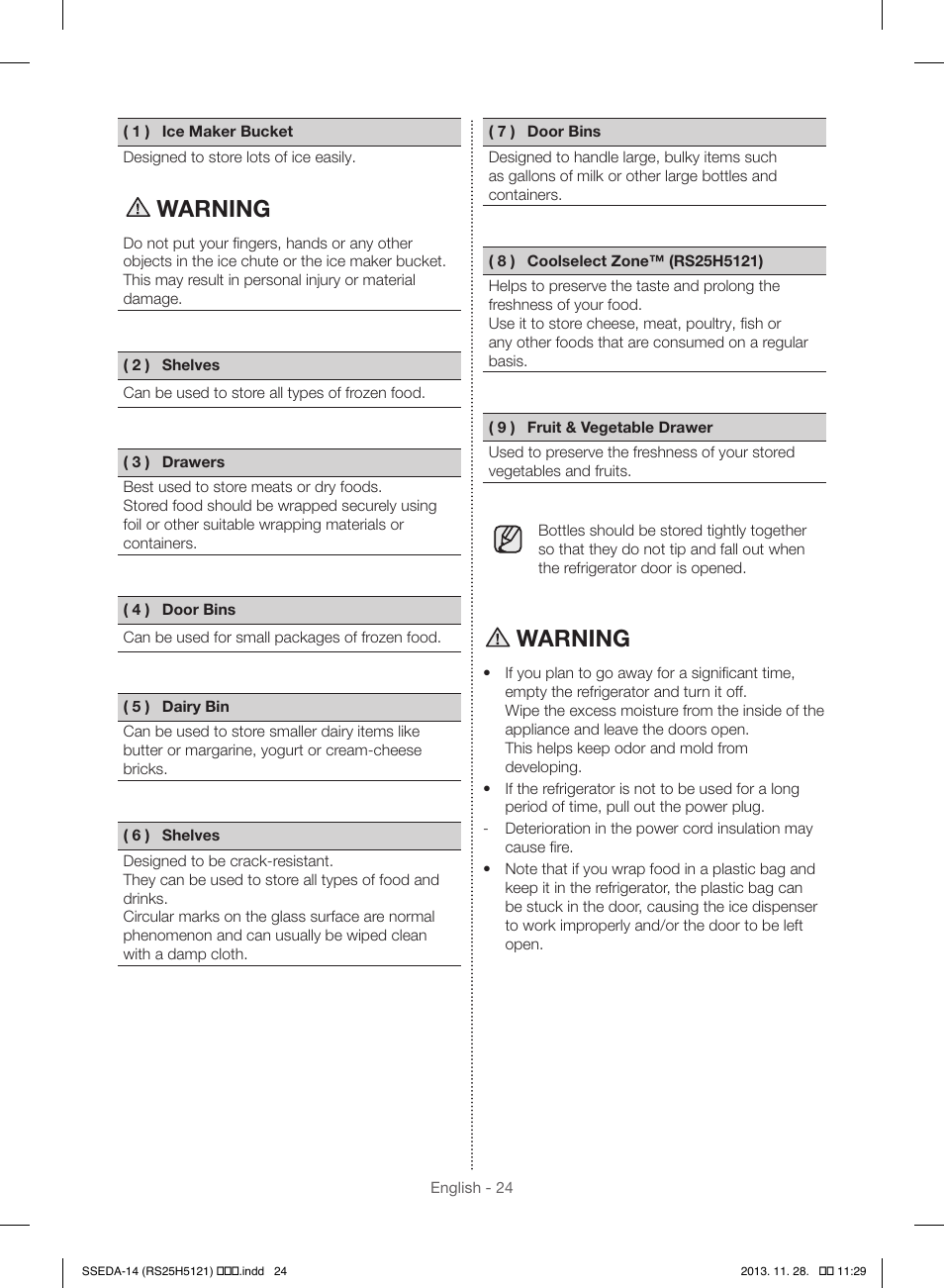 Warning | Samsung RS25H5000SR-AA User Manual | Page 24 / 32