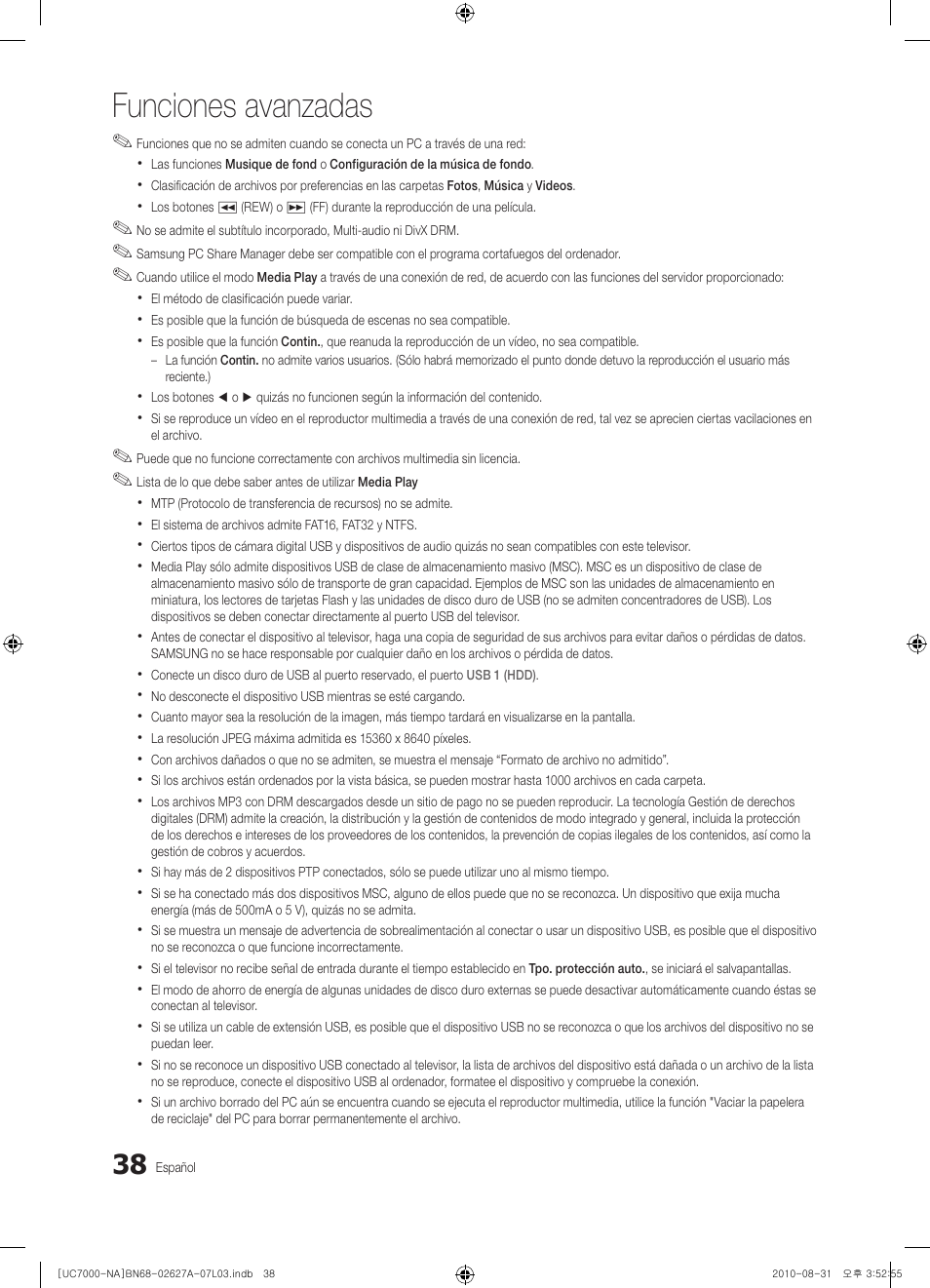 Funciones avanzadas | Samsung UN46C7000WFXZA User Manual | Page 104 / 200