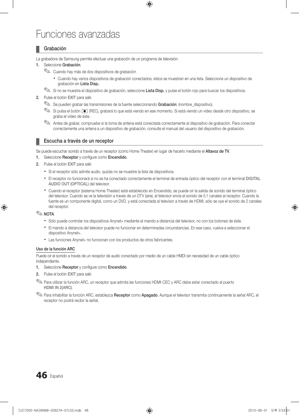 Funciones avanzadas | Samsung UN46C7000WFXZA User Manual | Page 112 / 200