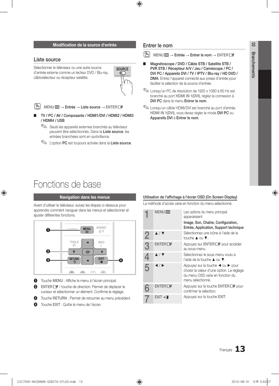 Fonctions de base, Liste source, Entrer le nom | Samsung UN46C7000WFXZA User Manual | Page 145 / 200